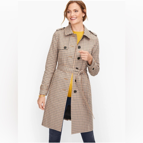 Talbots Polished Plaid Checkered Trench Coat in Petite L - Picture 4 of 16
